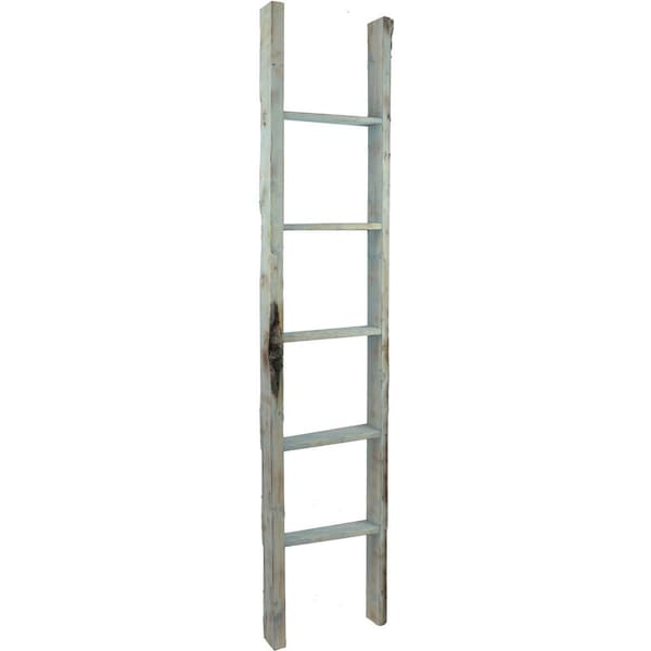 Ekena Millwork 15"W x 72"H x 3 1/2"D Vintage Farmhouse 5 Rung Ladder, Barnwood Decor Collection, Driftwood Blue DECR015X072X04LDRBU - main